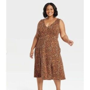 Ava & Viv Sleeveless Midi Animal Print Dress- Womens size 3X - NEW